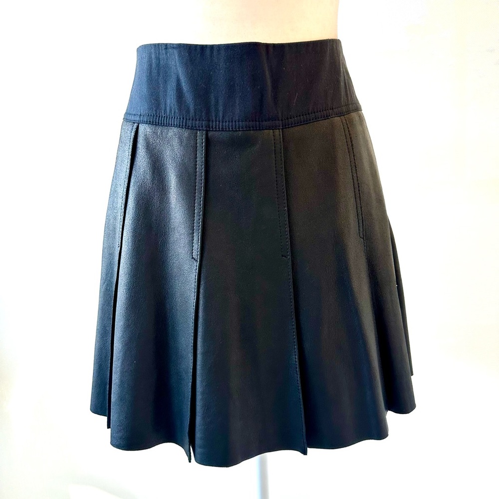 NWT Vince Black Leather Pleated Miniskirt